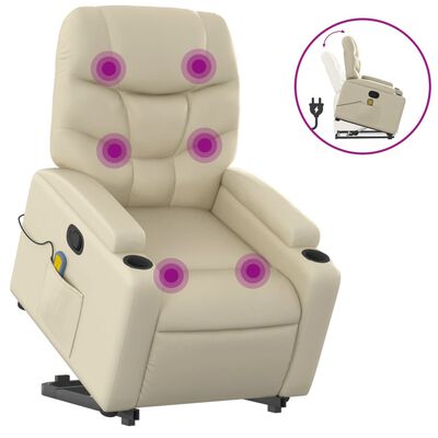 vidaXL Sillón reclinable de masaje de pie cuero artificial color crema