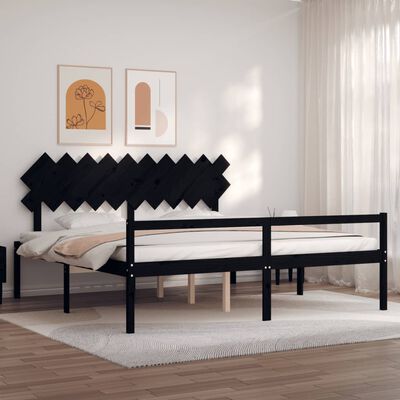 vidaXL Cama personas mayores cabecero madera maciza negro 200x200 cm