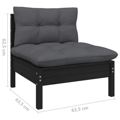 vidaXL Muebles de jardín 8 pzas con cojines negro madera de pino