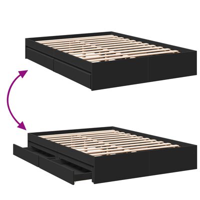 vidaXL Cama con cajones madera de ingeniería negro 135x190 cm