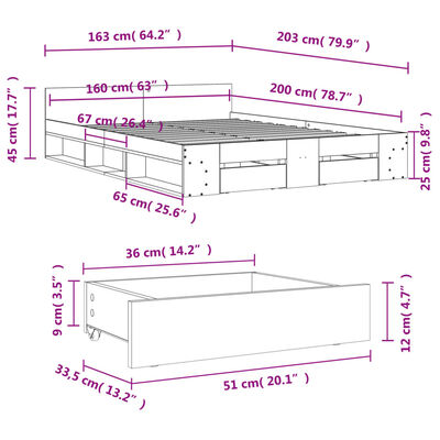 vidaXL Estructura cama con cajones madera ingeniería blanca 160x200 cm