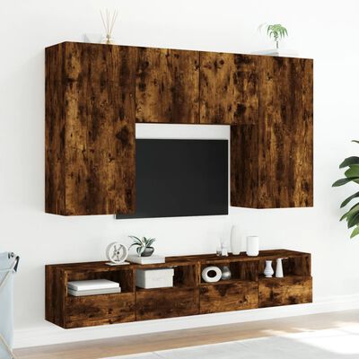 vidaXL Mueble de pared TV madera ingeniería roble ahumado 80x30x30 cm