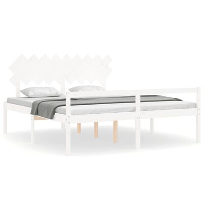 vidaXL Cama matrimonio personas mayores cabecero madera maciza blanco