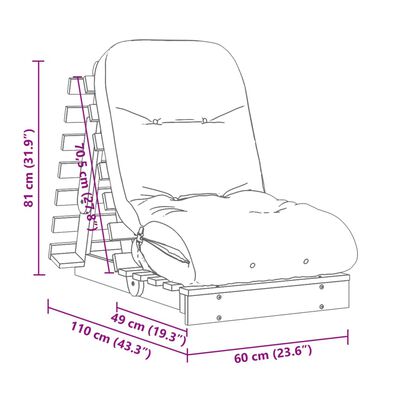 vidaXL Futón sofá cama con colchón madera impregnada pino 60x206x11 cm