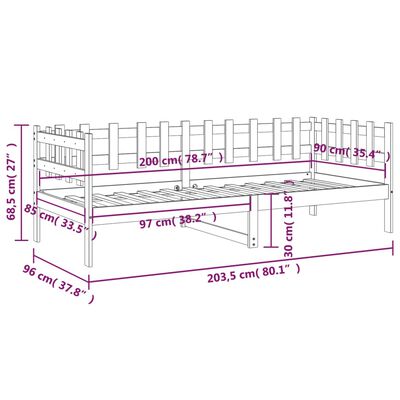 vidaXL Sofá cama madera maciza de pino negro 90x200 cm