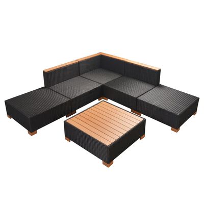 vidaXL Set muebles de jardín 6 piezas y cojines ratán sintético negro