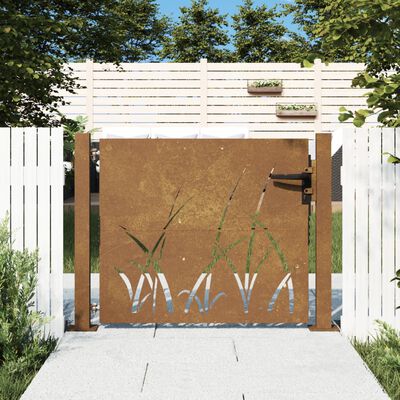 vidaXL Puerta de jardín acero corten diseño hierba 105x105 cm