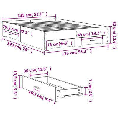 vidaXL Cama con cajones madera de ingeniería negro 135x190 cm