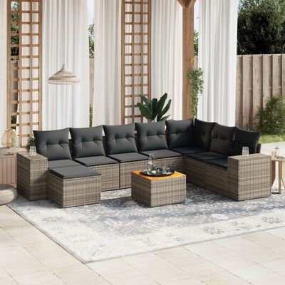 vidaXL Set de muebles de jardín 9 pzas y cojines ratán sintético gris