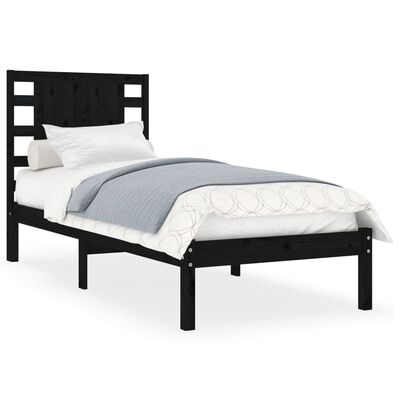 vidaXL Estructura de cama individual madera maciza negra 90x190 cm