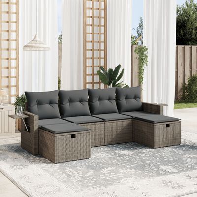 vidaXL Set de muebles de jardín 6 pzas y cojines ratán sintético gris