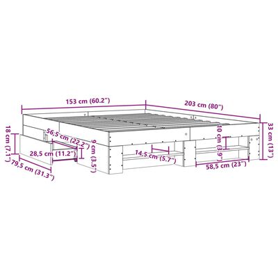 vidaXL Estructura de cama sin colchón madera roble Sonoma 150x200 cm