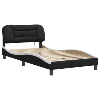 vidaXL Estructura cama con LED cuero sintético negro blanco 100x200 cm