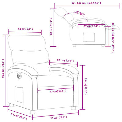 vidaXL Sillón reclinable eléctrico de tela crema