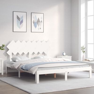 vidaXL Estructura de cama con cabecero madera maciza blanco 160x200 cm