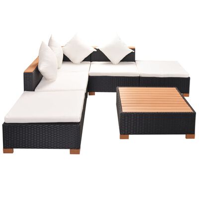 vidaXL Set muebles de jardín 6 piezas y cojines ratán sintético negro