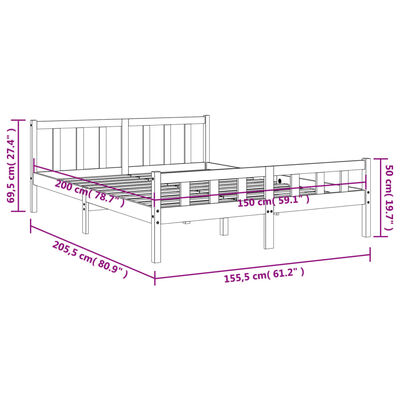 vidaXL Cama sin colchón madera maciza pino marrón cera 150x200 cm