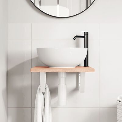 vidaXL Estante de lavabo de pared de acero y madera maciza de roble