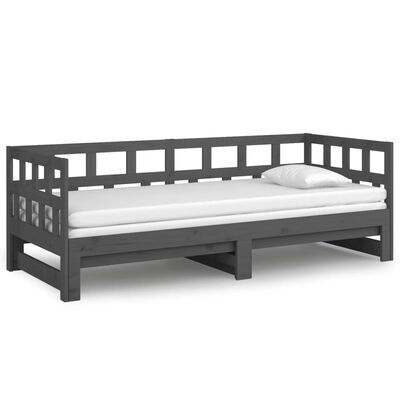 vidaXL Sofá cama extraíble madera maciza de pino gris 2x(90x200) cm