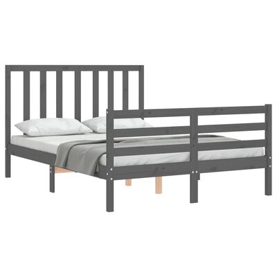 vidaXL Estructura cama de matrimonio con cabecero madera maciza gris