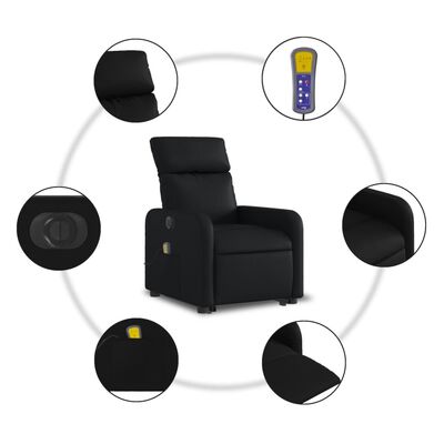 vidaXL Sillón de masaje elevable eléctrico cuero sintético negro