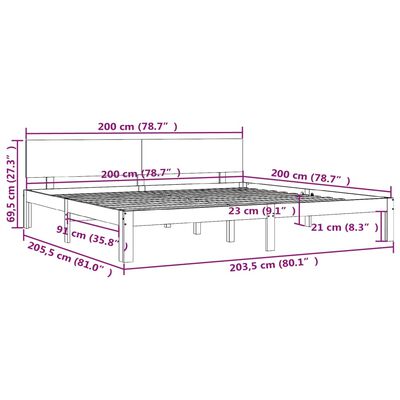 vidaXL Estructura de cama sin colchón madera maciza de pino 200x200 cm