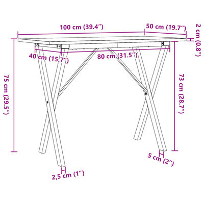 vidaXL Mesa de comedor marco X madera maciza pino y hierro 100x50x75cm