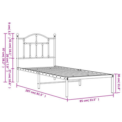 vidaXL Estructura de cama de metal con cabecero blanco 80x200 cm