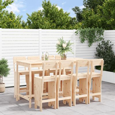 vidaXL Set de mesa y taburetes altos jardín 9 pzas madera maciza pino