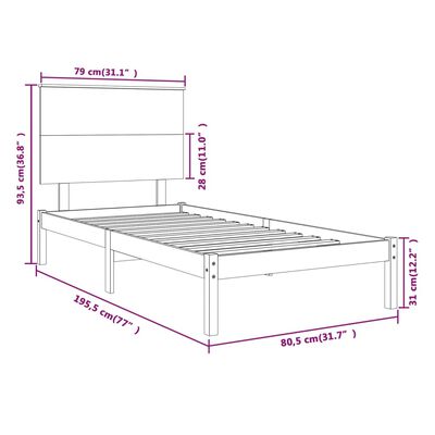 vidaXL Estructura de cama madera maciza marrón miel 75x190 cm