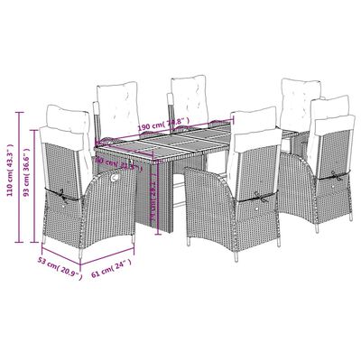 vidaXL Set de comedor de jardín 7 pzas y cojines ratán sintético negro