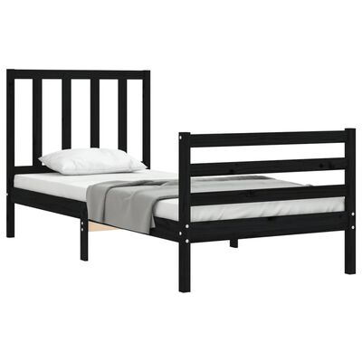 vidaXL Estructura de cama con cabecero madera maciza negro 100x200 cm