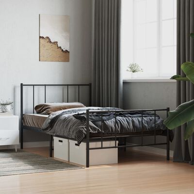 vidaXL Estructura cama sin colchón con estribo metal negro 90x190 cm