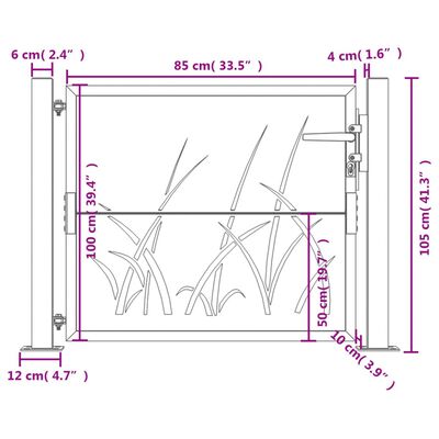 vidaXL Puerta de jardín acero gris antracita diseño hierba 105x105 cm