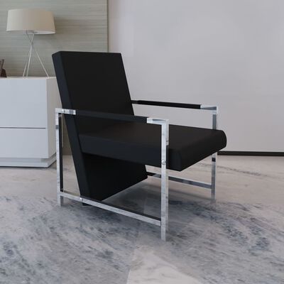 vidaXL Sillón con patas cromadas cuero sintético negro