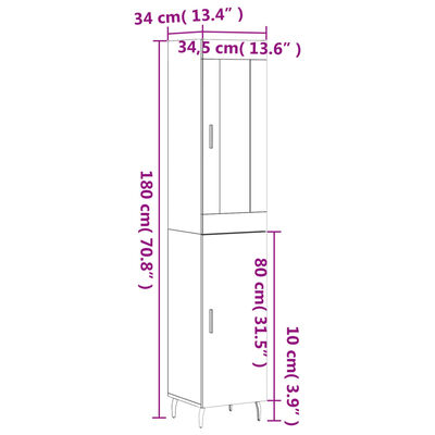 vidaXL Aparador de madera contrachapada gris hormigón 34,5x34x180 cm