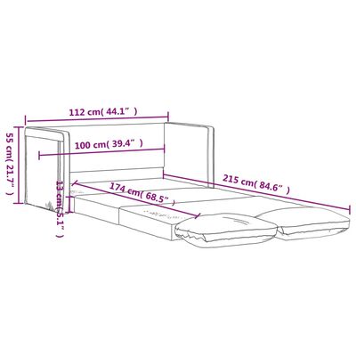 vidaXL Sofá cama de suelo 2 en 1 cuero sintético negro 112x174x55 cm