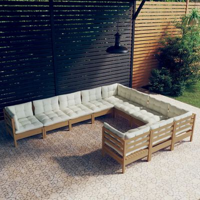 vidaXL Muebles de jardín 10 pzas y cojines madera de pino marrón miel