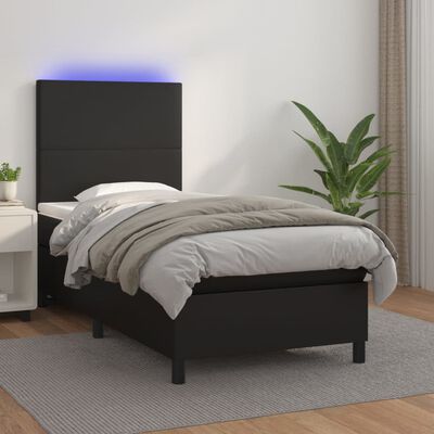 vidaXL Cama box spring y colchón LED cuero sintético negro 90x190 cm