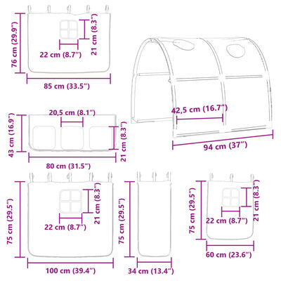 vidaXL Cama alta para niños con túnel madera pino azul 90x190 cm