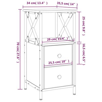 vidaXL Mesita de noche madera contrachapada negra 34x35,5x70 cm