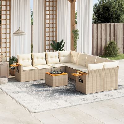 vidaXL Set de sofás de jardín 9 pzas con cojines ratán sintético beige