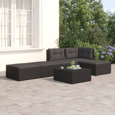 vidaXL Set de muebles de jardín 5 pzas y cojines ratán sintético negro