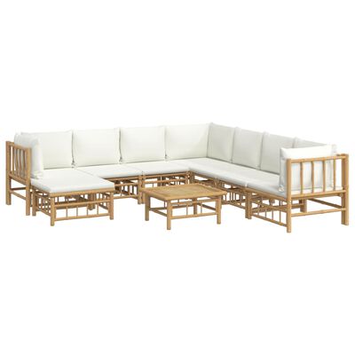 vidaXL Set de muebles de jardín 9 piezas bambú y cojines blanco crema