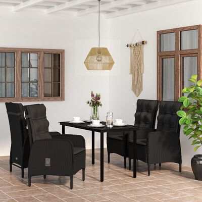 vidaXL Juego de comedor de jardín 5 piezas con cojines negro