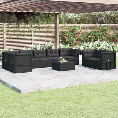 vidaXL Set de muebles de jardín 8 pzas y cojines ratán sintético negro