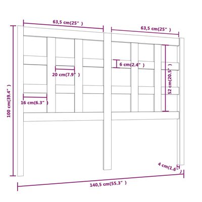 vidaXL Cabecero de cama madera maciza de pino 140,5x4x100 cm