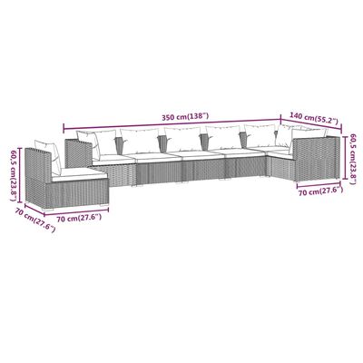 vidaXL Set de sofás de jardín 7 piezas y cojines ratán sintético gris