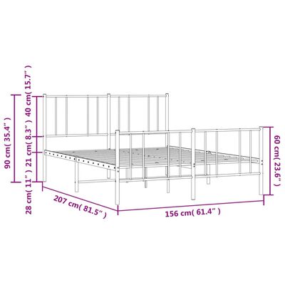 vidaXL Estructura cama sin colchón con estribo metal negro 150x200 cm