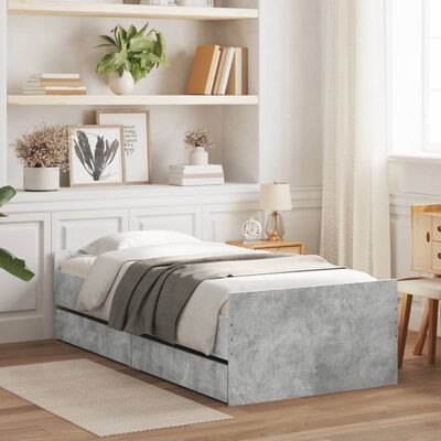 vidaXL Estructura de cama con cajones gris hormigón 75x190 cm